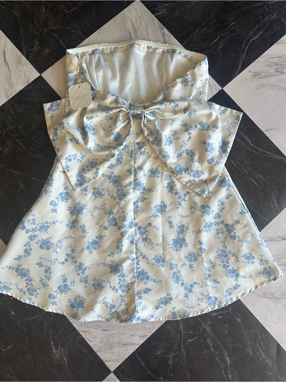 Altar'd State Cream Dress with Light Blue Floral Print and Front Bow